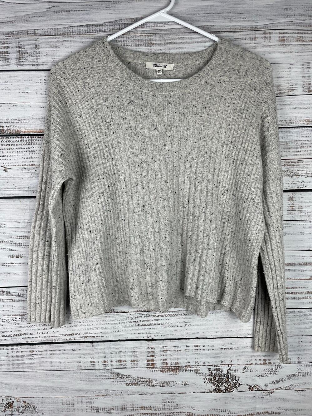 Madewell Crewneck Sweater XXS Gray Alpaca Merino Wool Ribbed Boxy Minimalist